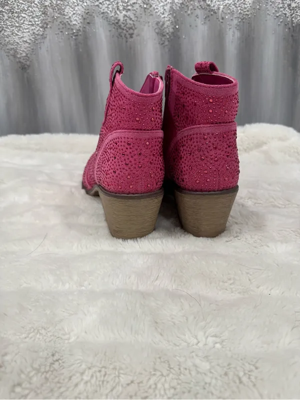 Pierre Dumas Pink Rhinestone Western Ankle Boots - Image 2