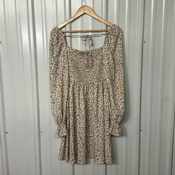 Bohme Ivory Smocked Floral Print Mini Dress Women Small Romantic Prairiecore - Image 4