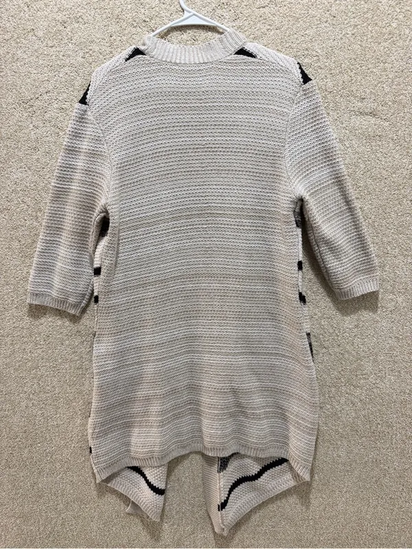 Open front knit cardigan large fall cotton blend neutral preppy duster layering - Image 7