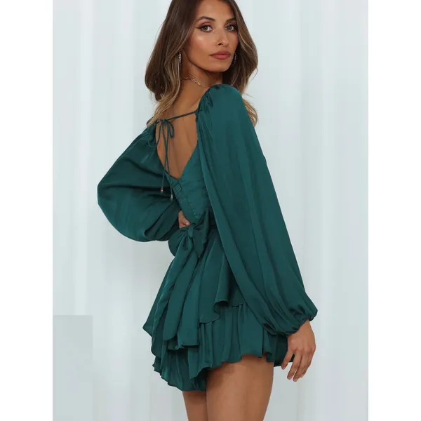Hello Molly Forest Green Sunrise Memories Ruffle Mini Dress Romper Sz.L/US 8 NWT - Image 2