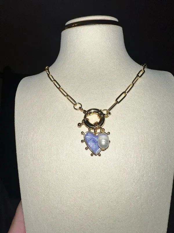 Handmade 💜 Lavender Heart & Pearl Charm Gold Chain Necklace 💜 - Image 4