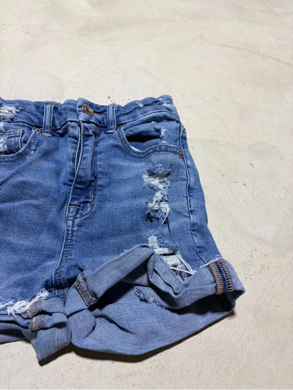 American Eagle Outfitters curvy hi-rise shortie Distressed Blue Denim Short 00 - Image 5