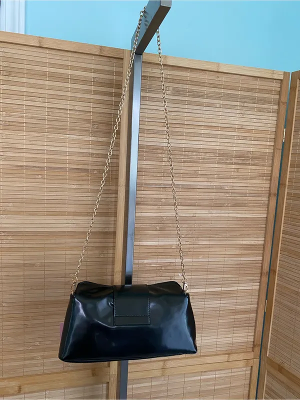 Juicy Couture Black Overstated Patent Leather Gold Monogram chain purse bag y2k - Image 3