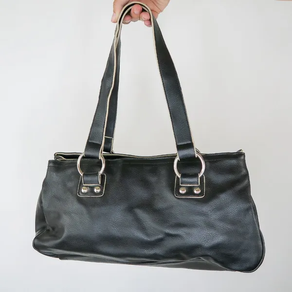 Vintage 90s Black Pebbled Shoulder Bag Purse - Image 3