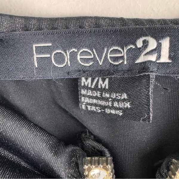 FOREVER 21 Black Strapless Top Sz M Rhinestone V Club Date Night‎ Party Rave - Image 5