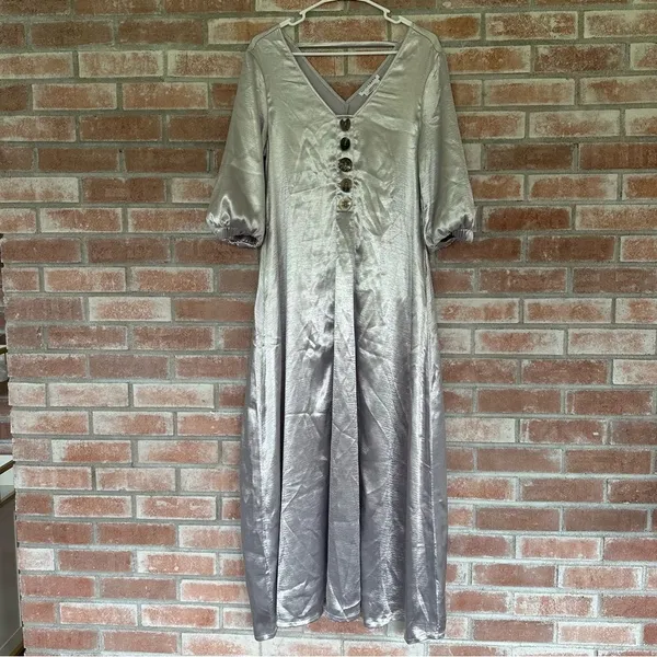 Native Youth Long Maxi Dress Silver Mismatched Buttons Women’s Small NEW - Image 3