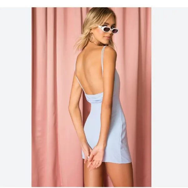 Superdown (REVOLVE) Bonita Drape-Back Mini Dress Medium M Blue FEMININE COQUETTE - Image 2