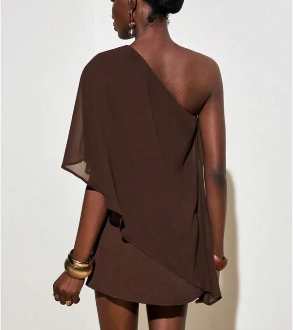 One Shoulder Cape Poncho Short Dress/Shirt - Image 3