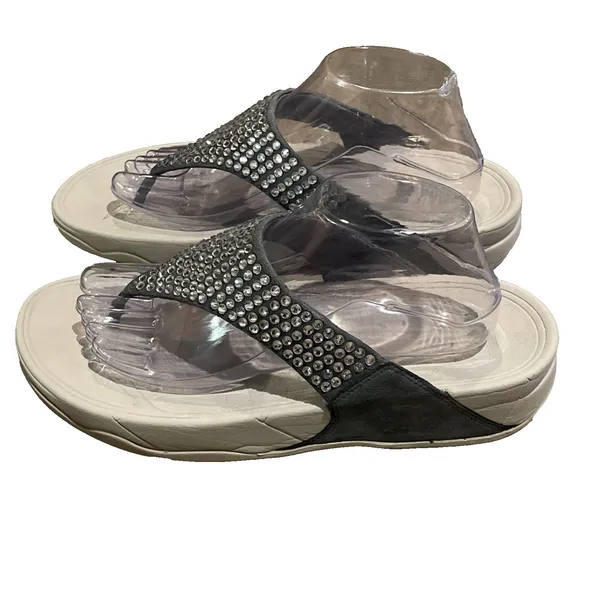 FitFlop Lulu Maxi Crystal Sandals Womens 10 EUR 42 Pewter Grey L99-534 Sparkle - Image 3