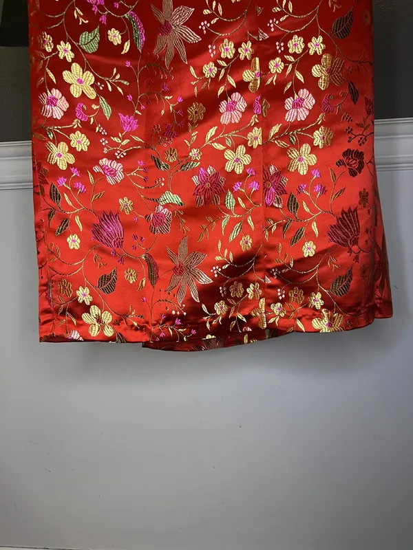 Lulus Dress Womens Medium Red Floral Jacquard Strapless Sheath Maxi Side Slit - Image 10