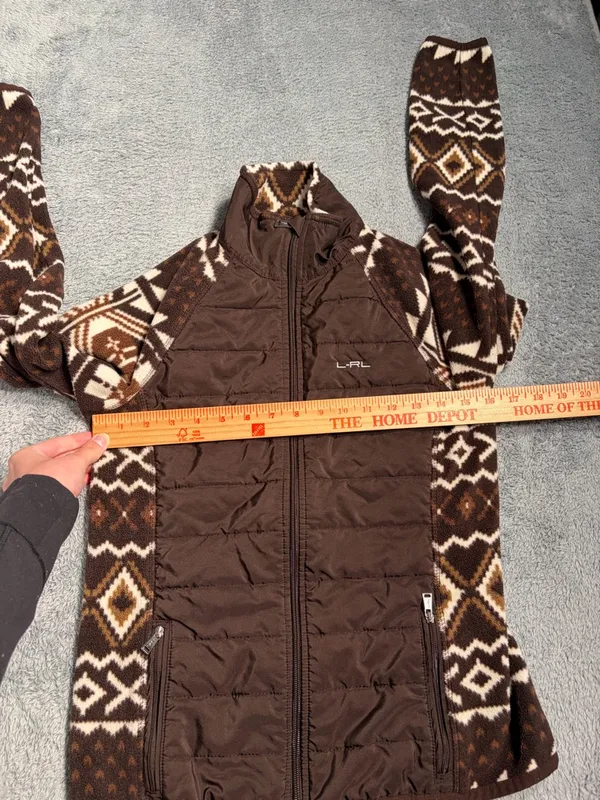 Lauren Ralph Lauren ACTIVE fleece puffer Aztec print brown small - Image 7