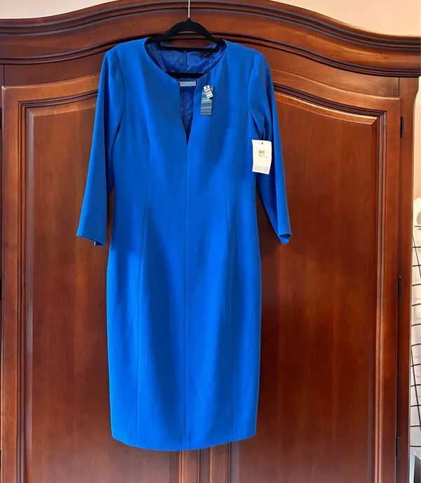 Joseph Royal Blue Midi V-Notch Sheath Dress - Image 4