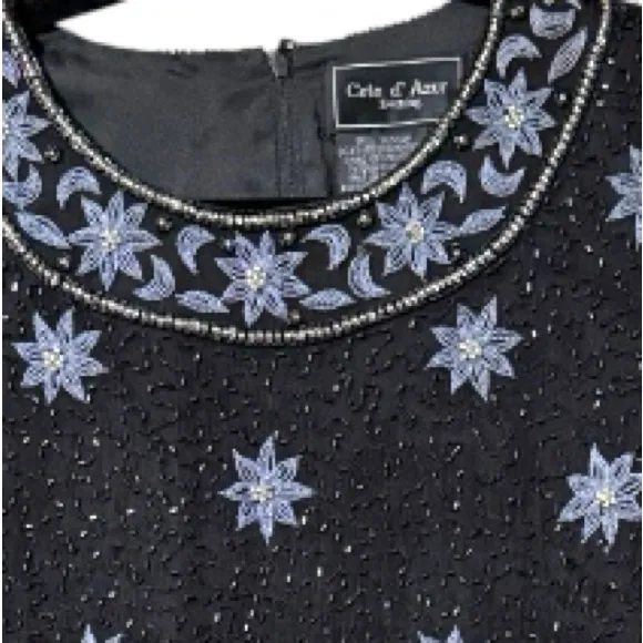 Cote d’ Azur medium vintage silk beaded sequin floral formal top evening wear - Image 11