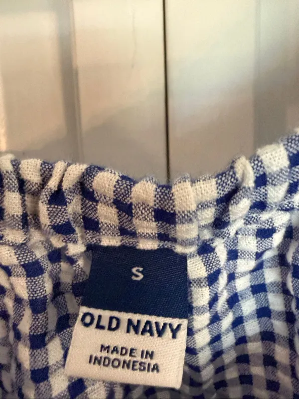 Old Navy blue gingham cotton tiered swing blouse small - Image 3