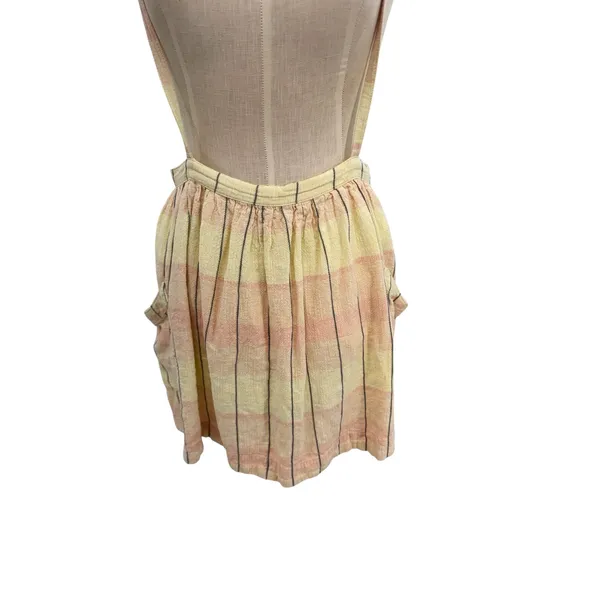 Free People Plaid Breeze Suspender Mini Skirt‎ Dress Yellow Linen Blend Size 4 - Image 5