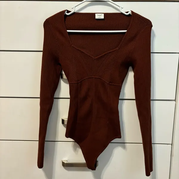 Abercrombie Corset Sweetheart Sweater Bodysuit Brown - Image 2