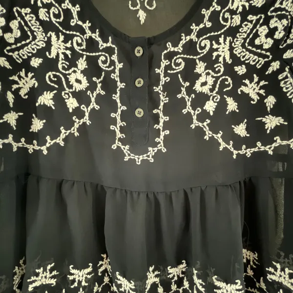 Free People Pennies Squel Navy Sheer Embroidered Top Size Small - Image 5