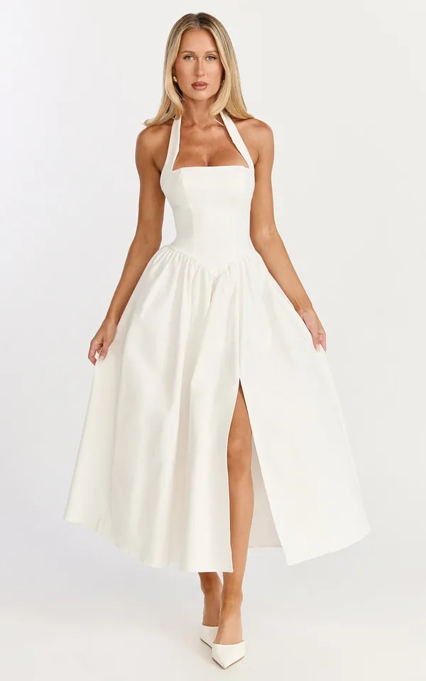 New Showpo Helda Midi Dress Halter Tie Neck Corset Dress Size Medium MSRP $139 - Image 4