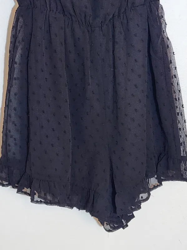 Lulus Black Off The Shoulder Swiss Dot Romper Size Small NWT - Image 4