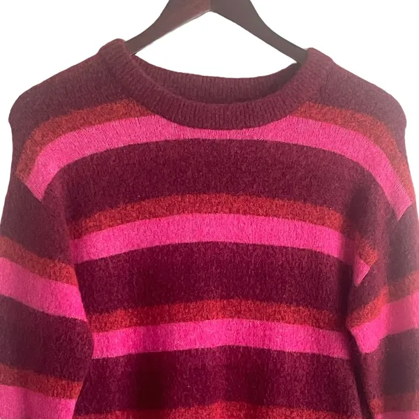 LOGG Women Sweater‎ XS Burgundy Pink Stripe Wool Blend Retro Indie Academia - Image 2