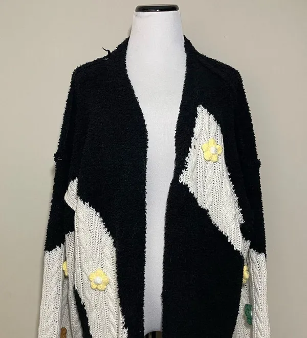 POL Mixed Media 3D Flower Open Front Cardigan Sweater - Image 2