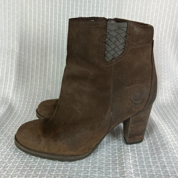 Timberland Boots Womens 8.5 Brown Leather Waterproof Block Heels‎ Zip Up Ankle - Image 5