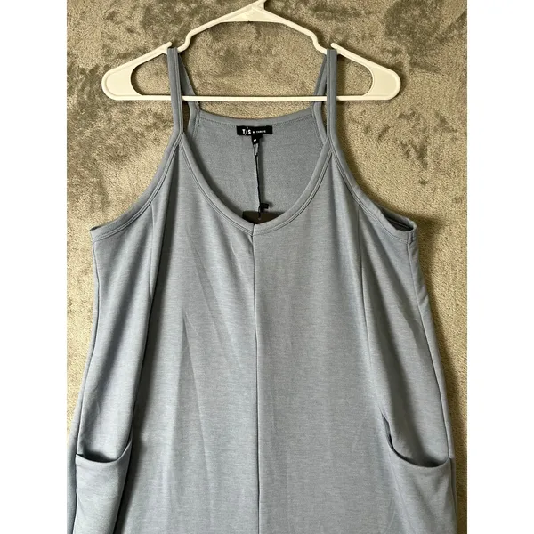 Thrive Societe Jumpsuit Blue Gray Pockets Soft Stretch Medium Minimalist New - Image 2