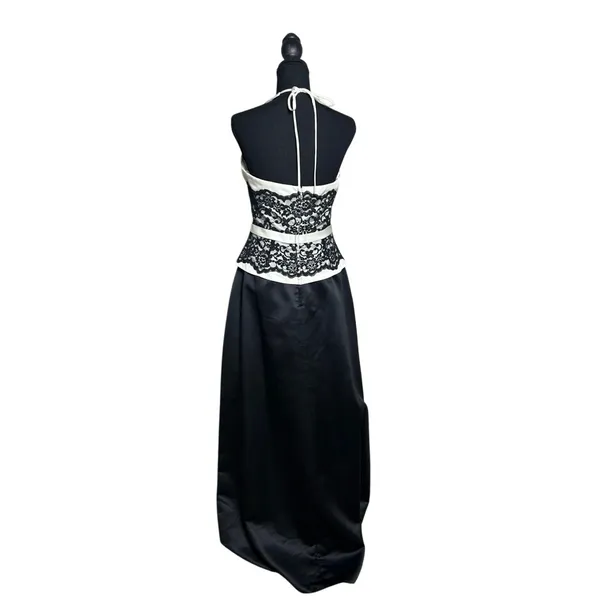 🖤 Alfred Angelo Black & White Satin & Lace Halter Ball Gown - Image 2
