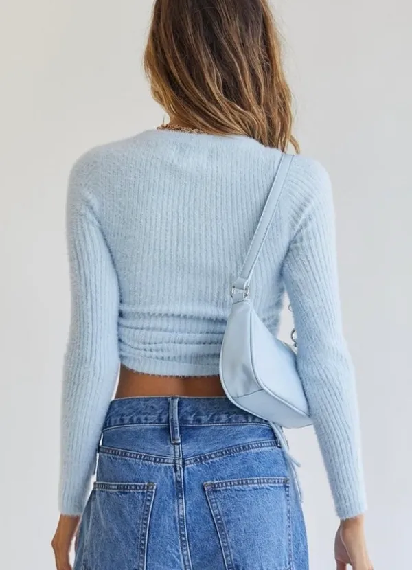 NWT - Jesica Sweater Baby Blue Ruched Sides Soft Knit 90s 2000s - Image 2