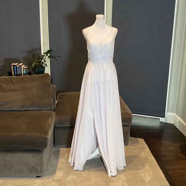 Women’s Elegant White Chiffon Full Length Dress CorsetBack Leg Slit Size 2 *READ - Image 3
