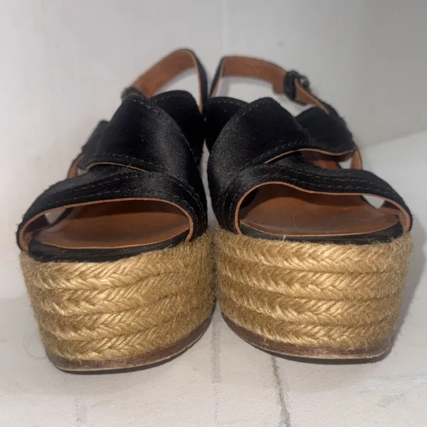 Vintage Y2K Lanvin Black Leather Platform Wood Jute Espadrille Wedge Shoes 40 - Image 11