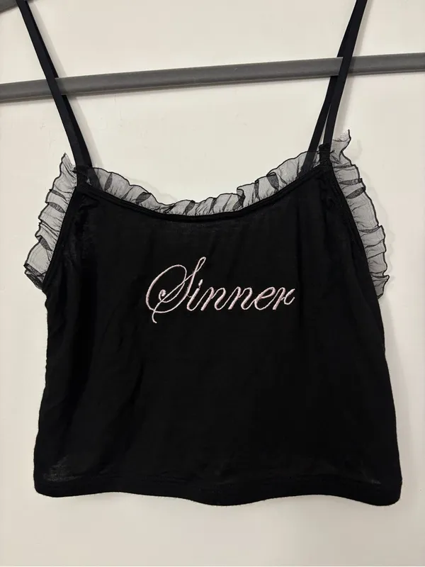 Dolls kill Sugar Thrillz Black Ruffle-Trim 'Sinner' Embroidered Cami - Image 4