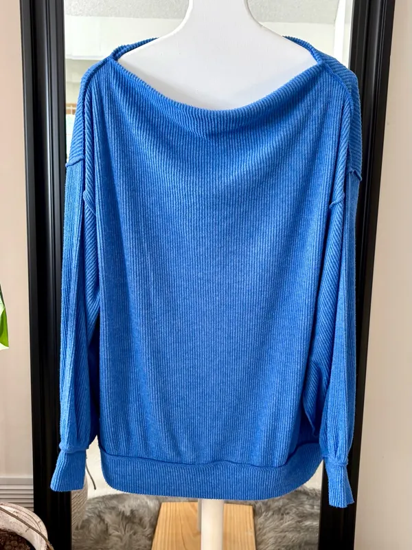 FREE PEOPLE Blue Main Squeeze Hacci Shirt - Image 3
