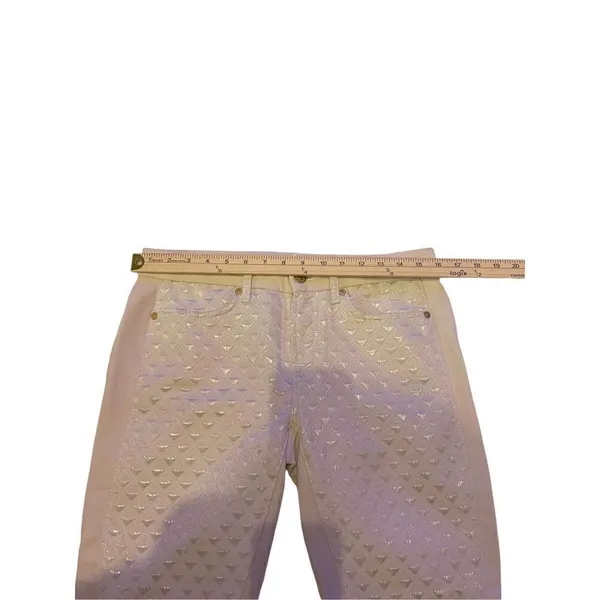 7 for all Mankind Jeans Women Beige Shiny Gold Jacquard Size 29 Metallic Party - Image 3