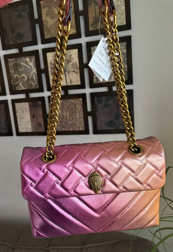 Kurt Geiger Authentic LONDON metallic Quilted 2tone leather gold lock shoulder/Crosby - Image 3