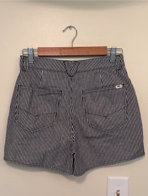 Vans black & white striped high waisted denim shorts - Image 5