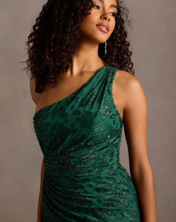 NWT Azazie Georgina Emerald One-Shoulder Maxi Dress Size 10 - Image 3