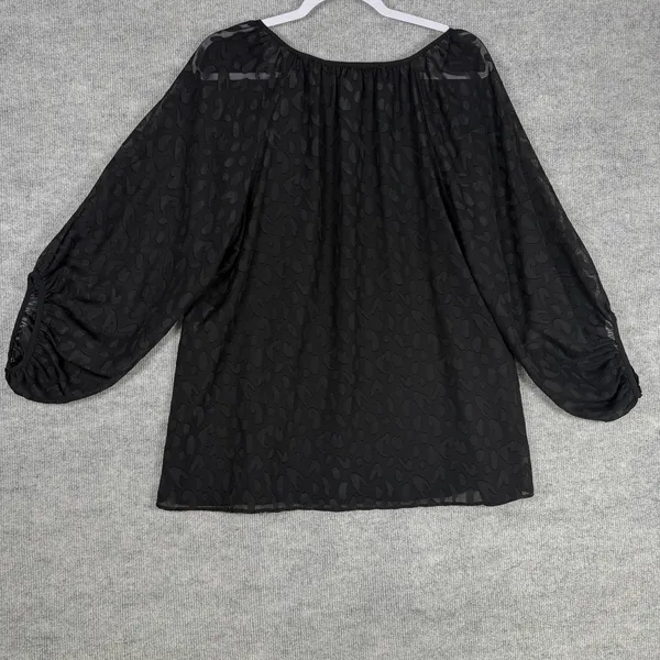 White House Black Market‎ Size-L Women Blouse Texture Sheer Black 3/4 sleeve - Image 2