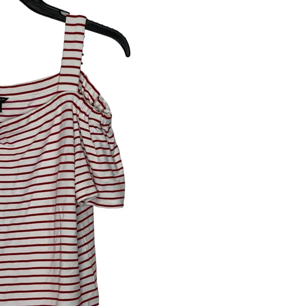 Ann Taylor Cold Shoulder T-Shirt Top Size Medium White With‎ Red Stripes Stretch - Image 3