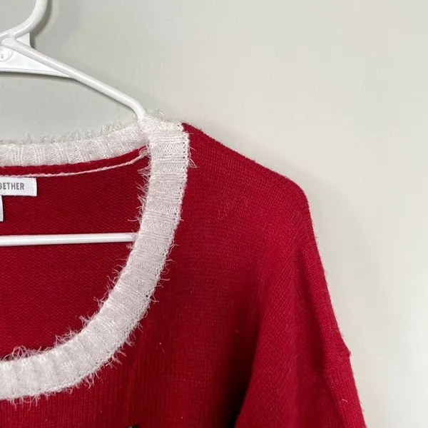 Celebrate Together‎ Meowy Christmas cat design red white knit sweater size L - Image 2