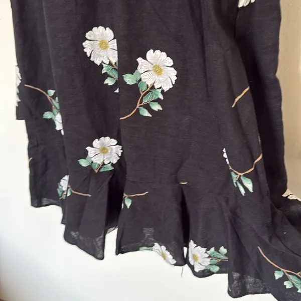 Banana Republic Black Floral Sleeveless Linen Fit Flare‎ Ruffle Hem Dress Size 8 - Image 8