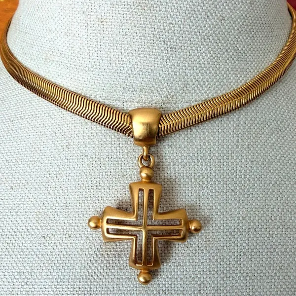 Vintage Anne Klein Gold Tone Cross Statement Necklace - Image 2