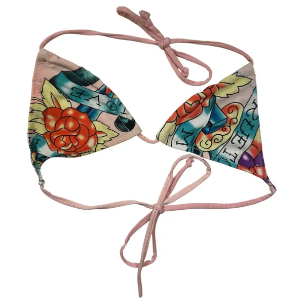 Ed Hardy Vintage 90s Love Floral Tattoo String Triangle Bikini Set Size Small - Image 2