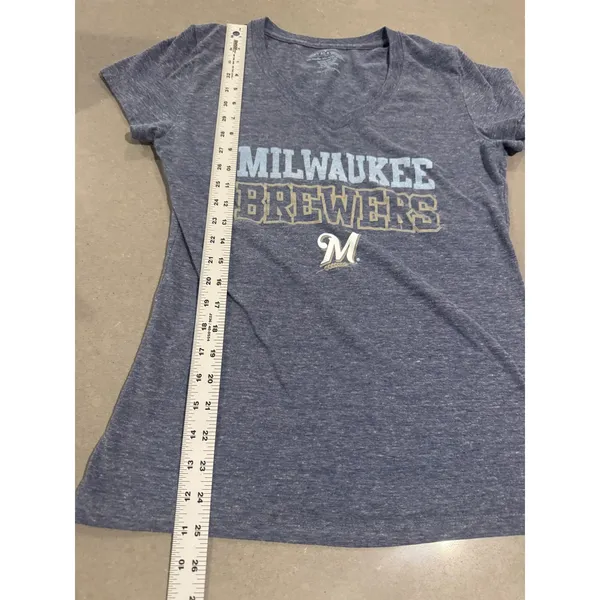Soft As A Grape Milwaukee‎ Brewers V Neck T Shirt Women's Size Large Blue - Image 3