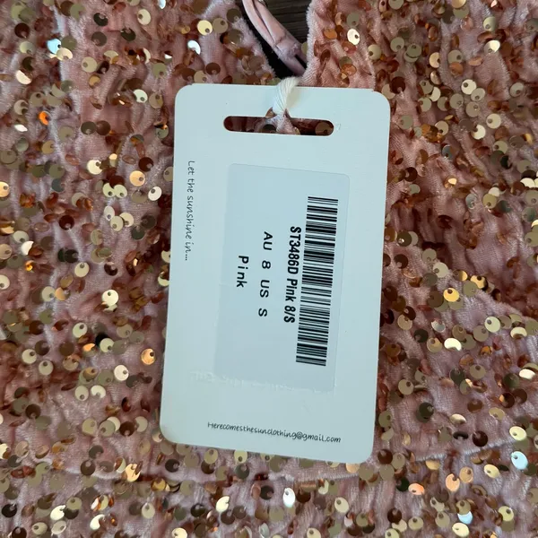 NWT Here Comes The Sun Pink Velvet Sequin Dress, Size Small - Image 4