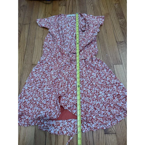 Abercrombie Orange Floral Wrap Mini Ruffle‎ Dress Size Small - Image 6