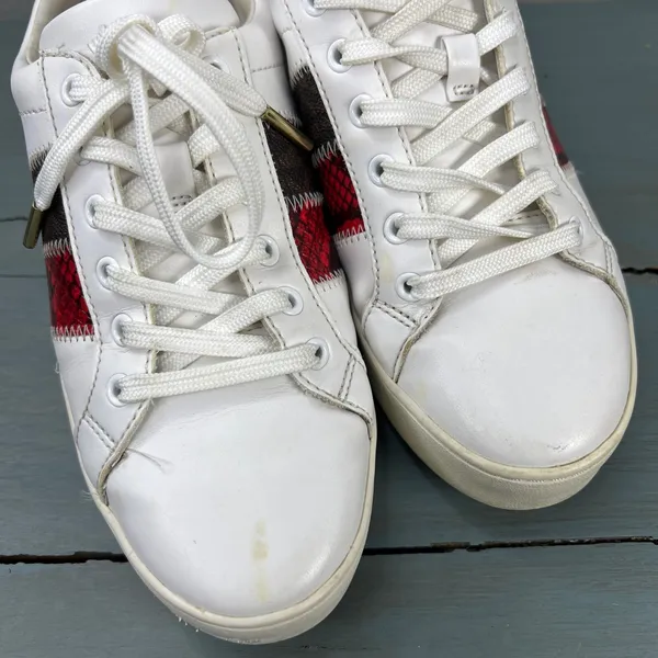 Michael Kors Poppy White Red Snakeskin Logo Platform Sneakers AN20L Womens 7.5M - Image 12