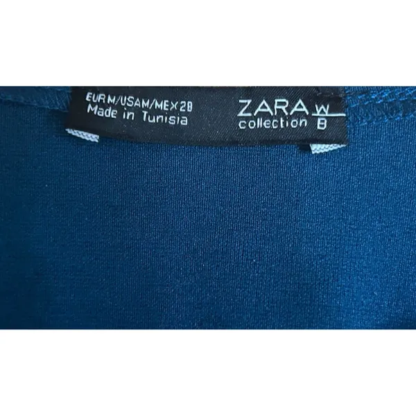 Zara Collection Women M Teal Blue Cropped Top Ruffle Hem Sleeve Minimalist Chic - Image 3
