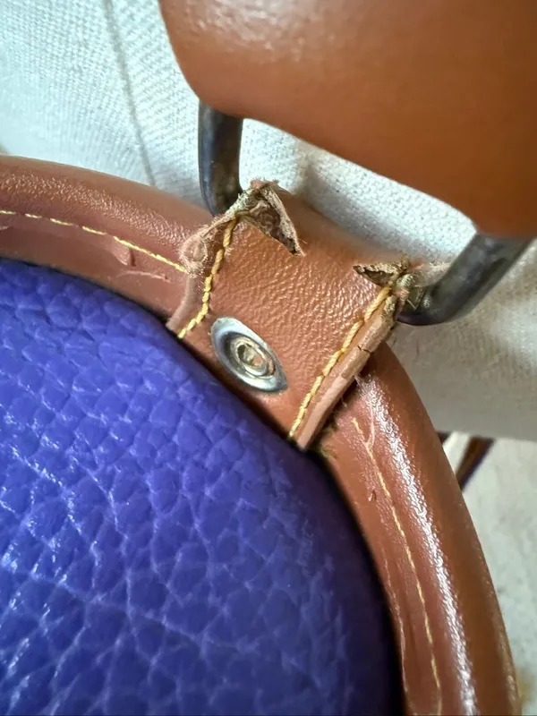 Vintage 80s Carina Intl Inc Waterproof Leather Purple Tan Golf Bag Backpack Nove - Image 10