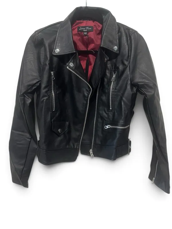 Love Tree Black Faux Leather Moto Jacket with Zip Details - Image 2